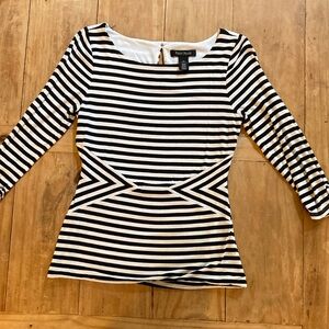 White House Black Market Black & White Striped Waist-Detail 3/4 lengthed sleeves